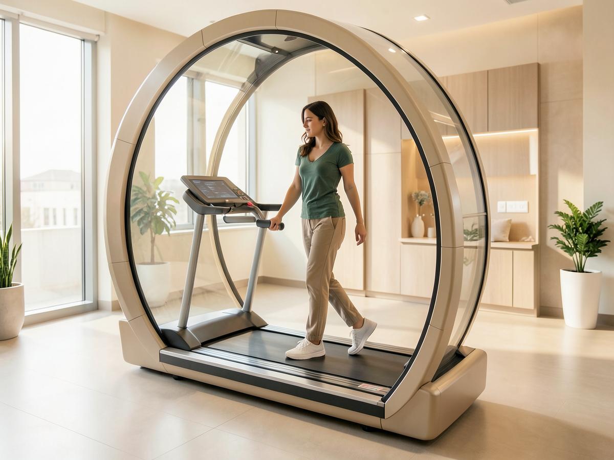 Camminata su tapis roulant dentro la capsula vacuum